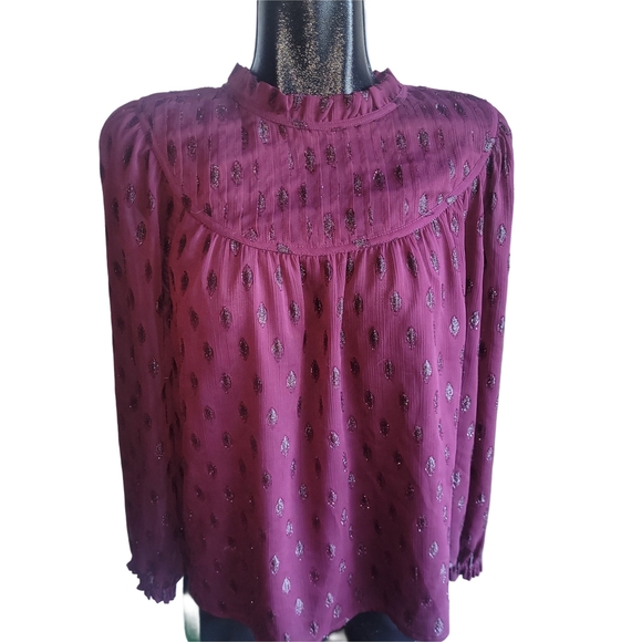 Loft Purple Pleated Yoke Long Sleeve Blouse M - Picture 2 of 7